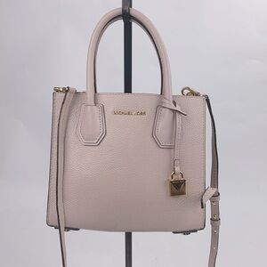 Michael Kors MK Blush Pink gold leather satchel crossbody Bag Lock Zip close
